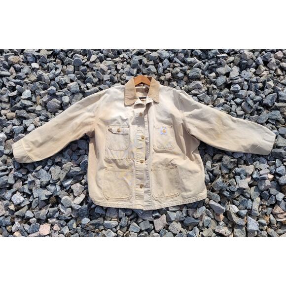 Vintage Carhartt Chore Barn Coat Canvas Jacket Corduroy Collar - Picture 2 of 11